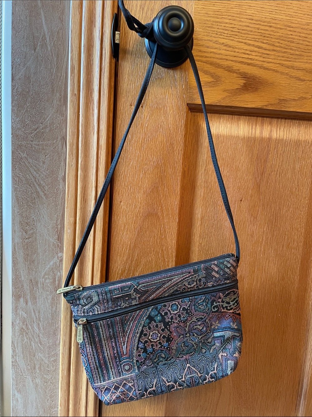 Woven Danny K. Multicolor Crossbody Bag with Black Strap